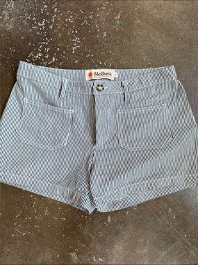 Mollusk High-Waist Stripe Shorts — Navy/White
